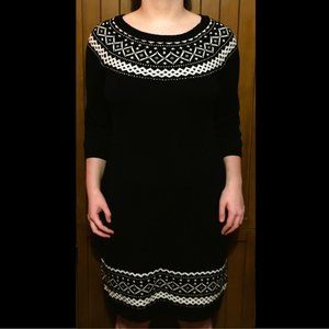 Sweater Dress AGB Black Geometric Form Fitting Knit Size L